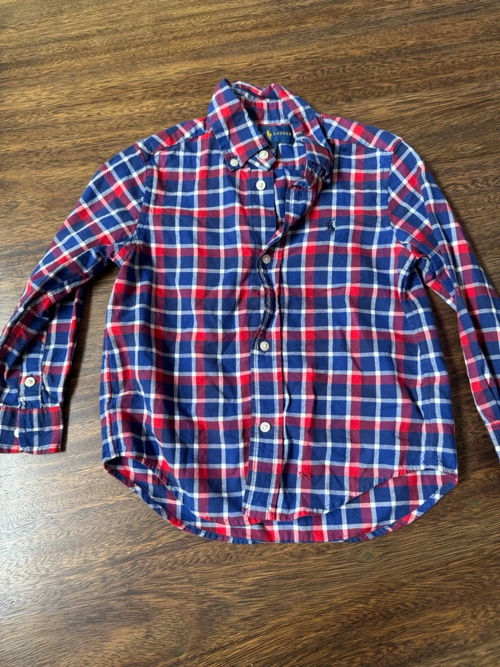 Ralph Lauren Red, Navy & White Plaid Button-Down Shirt
